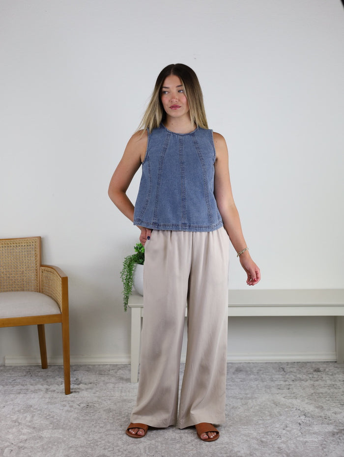 Rebecca Seam Detail Sleeveless Denim Top