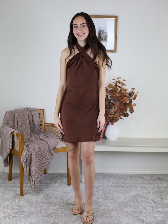 Daze Criss Cross Halter Mini Dress