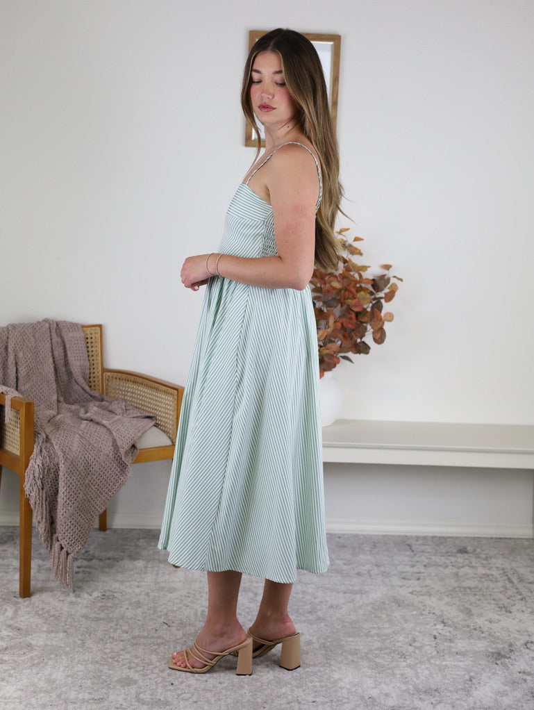 Anderson Striped Midi Dress - Green