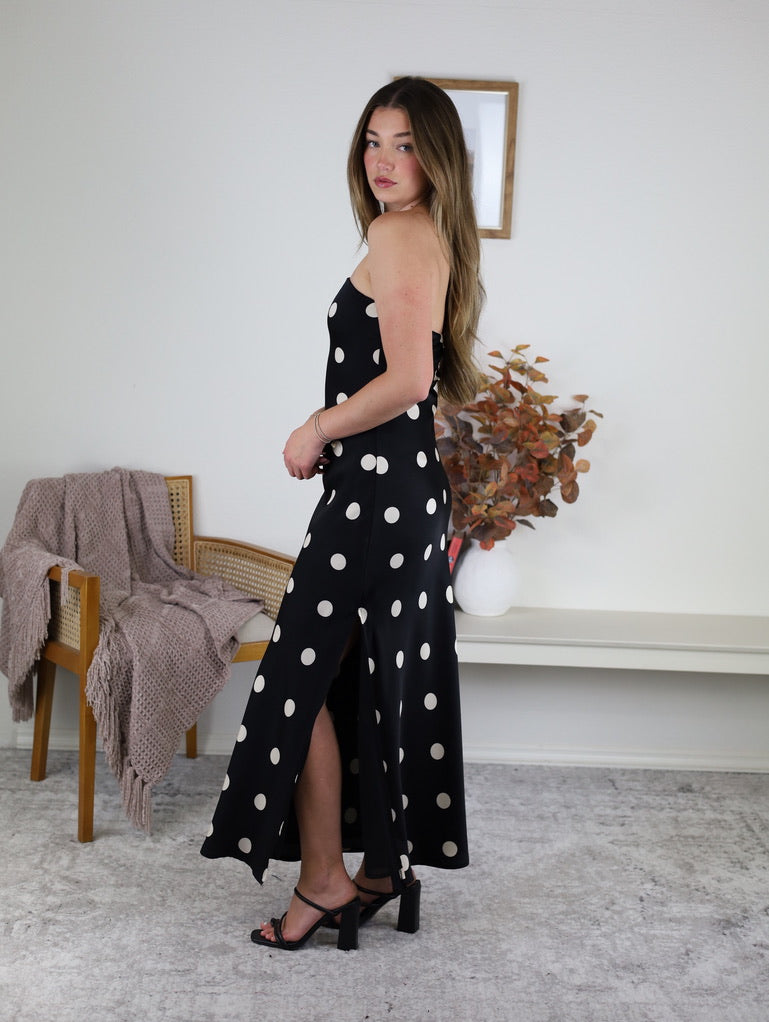 Rudi Polka Dot Strapless Maxi Dress