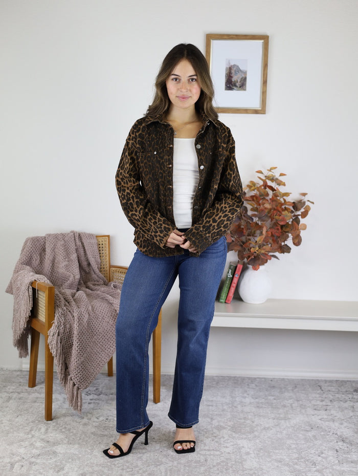 James Leopard Denim Jacket