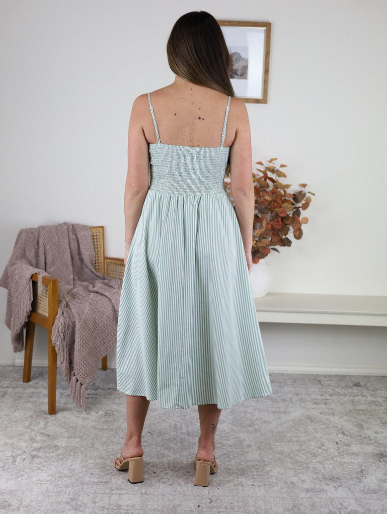 Anderson Striped Midi Dress - Green