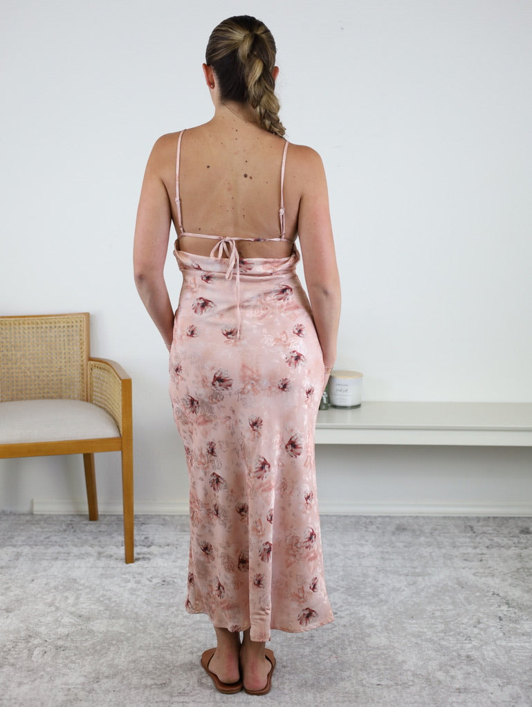 Betty Satin Floral Tie Front Midi Dress