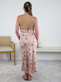 Betty Satin Floral Tie Front Midi Dress