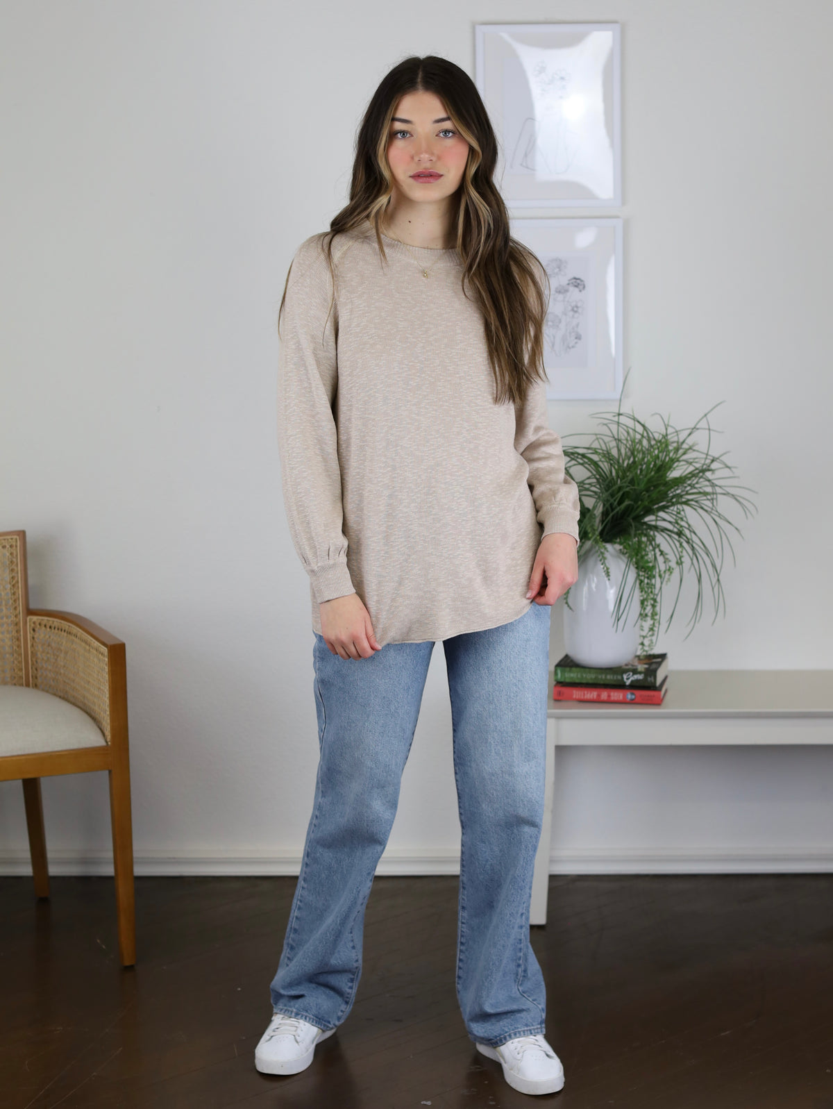 The Bailey 3/4 Sleeve Sweater-Taupe