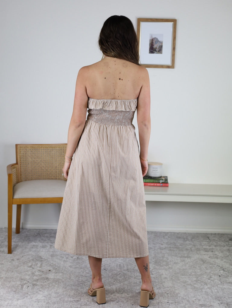 Betsy Striped Strapless Midi Dress