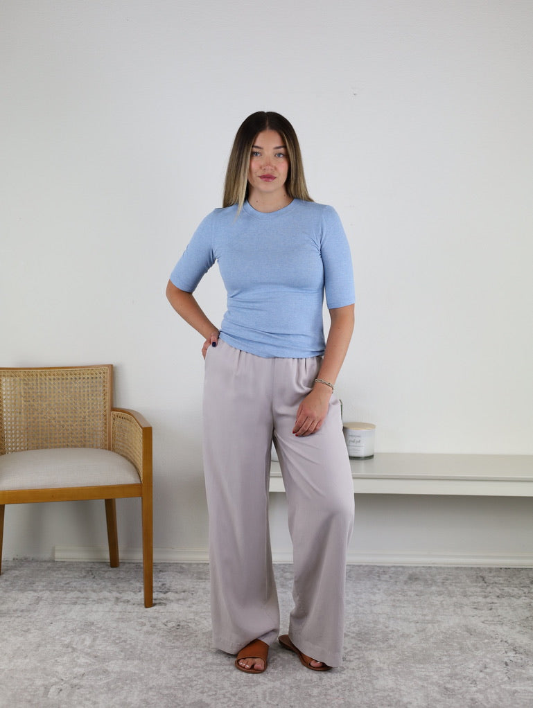 Brenda Wide Leg Pant - Pebble Grey
