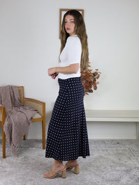 Millie Polka Dot Midi Skirt - Navy
