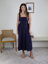 Bethany Linen Contrast Stitch Midi Dress