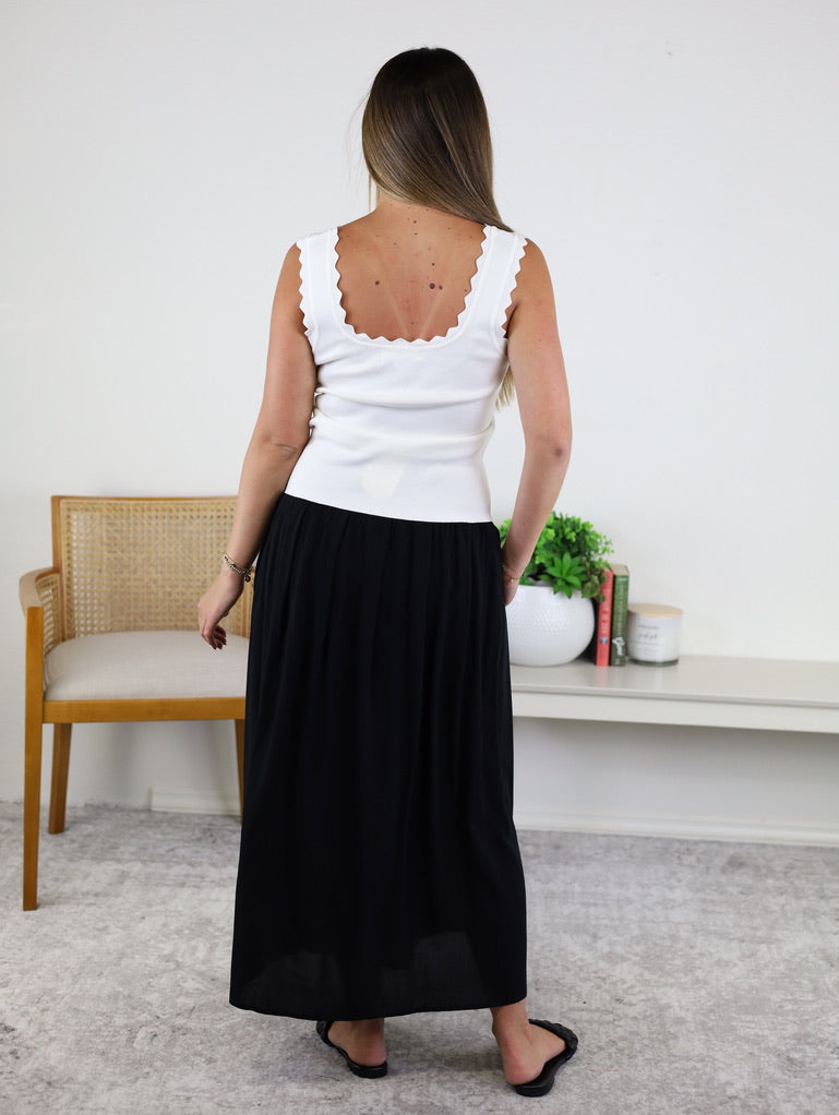 Marty Smocked Waist Midi Skirt - Black