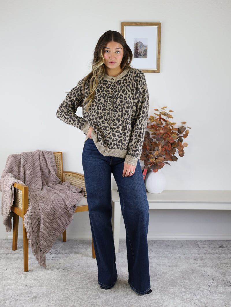 Jules Classic Leopard Print Jacquard Cardigan