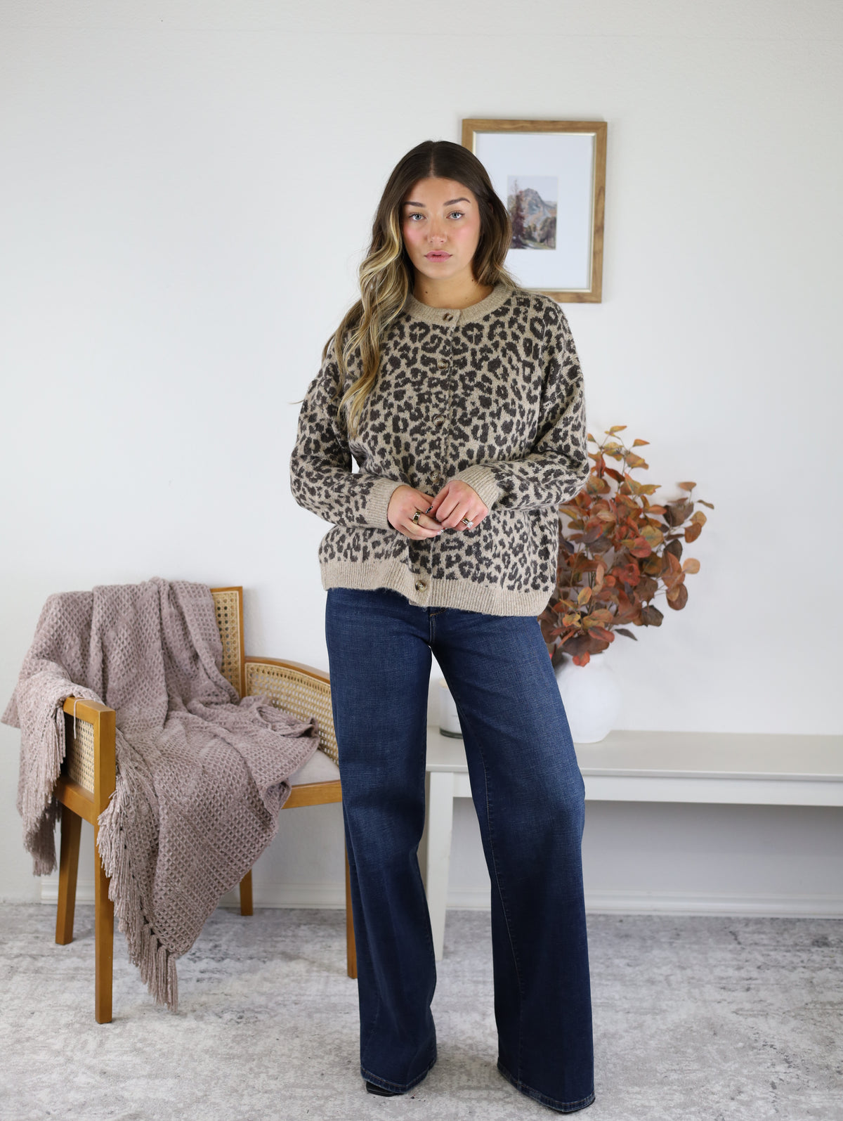 Jules Classic Leopard Print Jacquard Cardigan