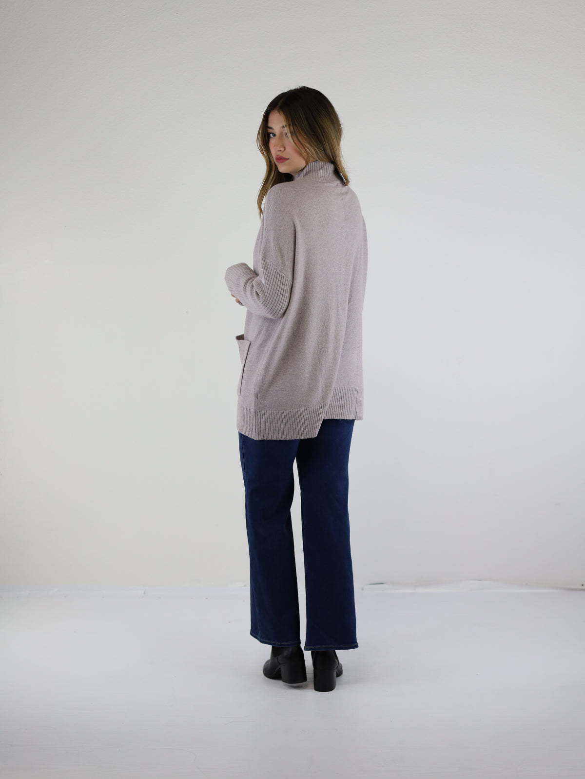 Tiffany High Neck Poncho Sweater-Lavender