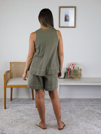 Kitty Contrast Stitching Short - Olive