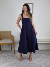 Bethany Linen Contrast Stitch Midi Dress