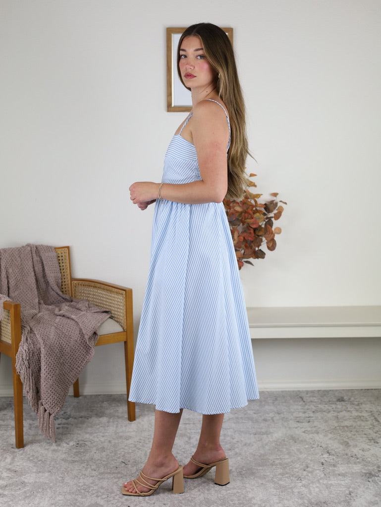 Anderson Striped Midi Dress -Blue
