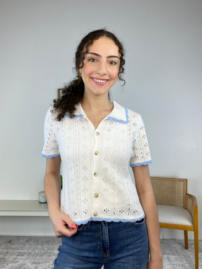 Sylvia Pointelle Knit Cardigan