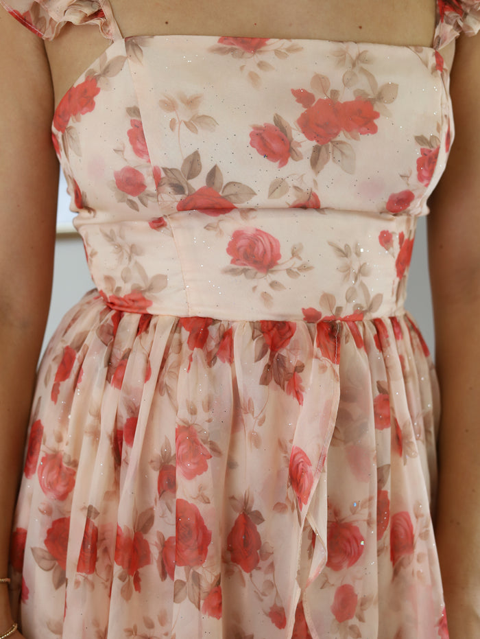 Blushing Rose Print Midi Dress