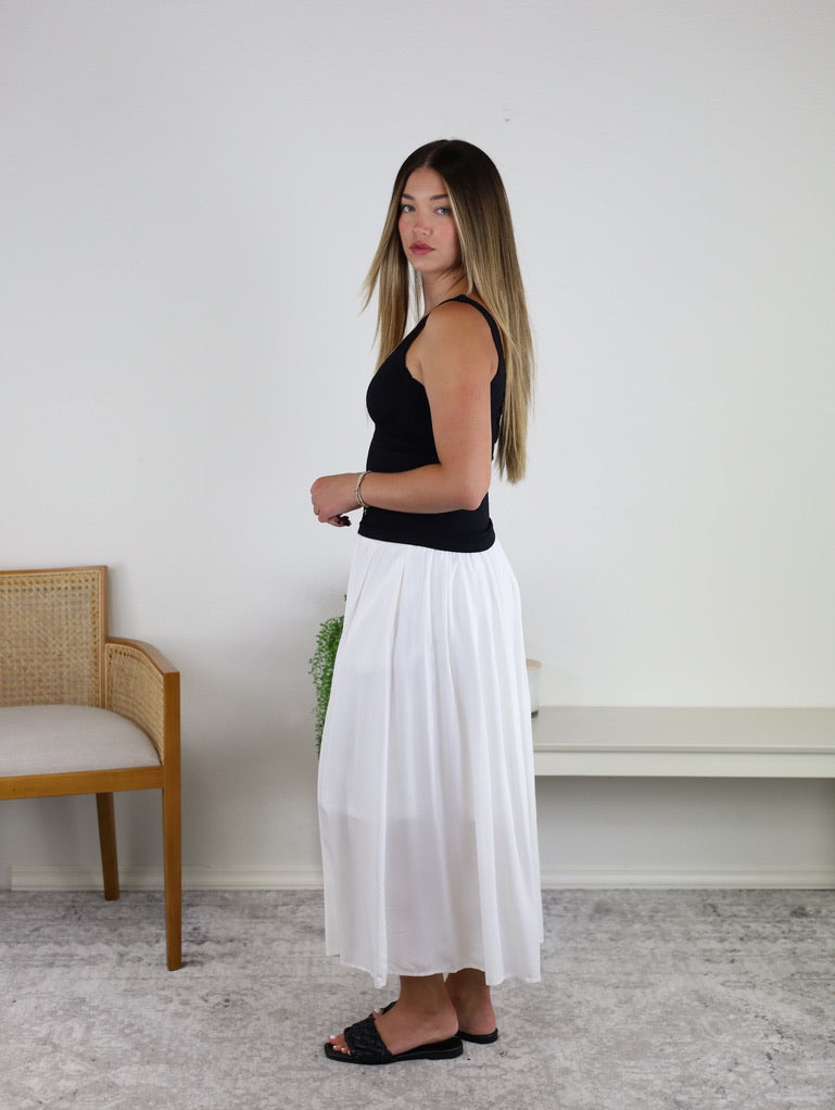 Marty Smocked Waist Midi Skirt - White