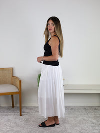 Marty Smocked Waist Midi Skirt - White