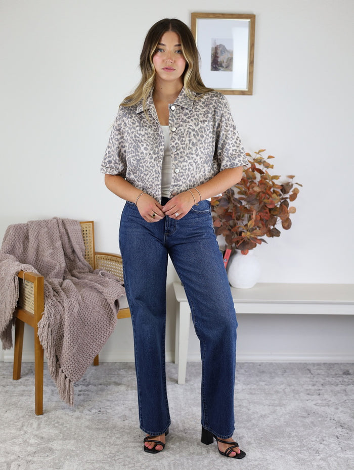Rhonda Leopard Cropped Denim Jacket