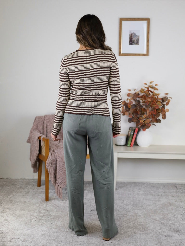 Stevie Linen Blend Wide Leg Pant - Spruce