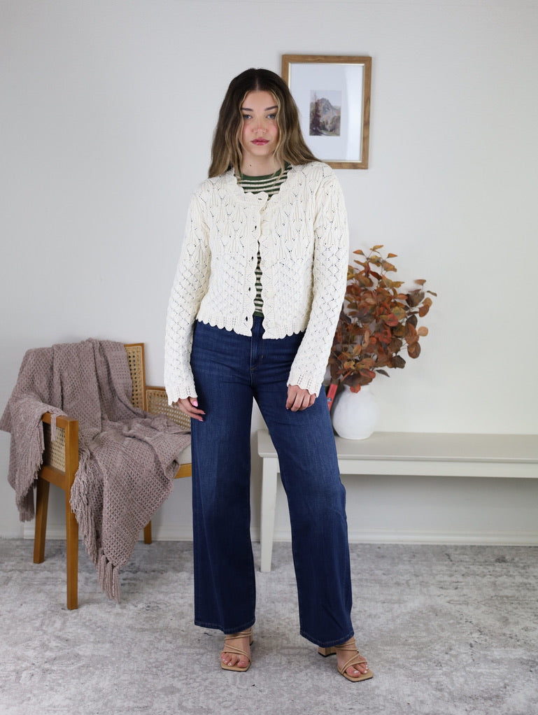 Inez Pointelle Knit Cardigan