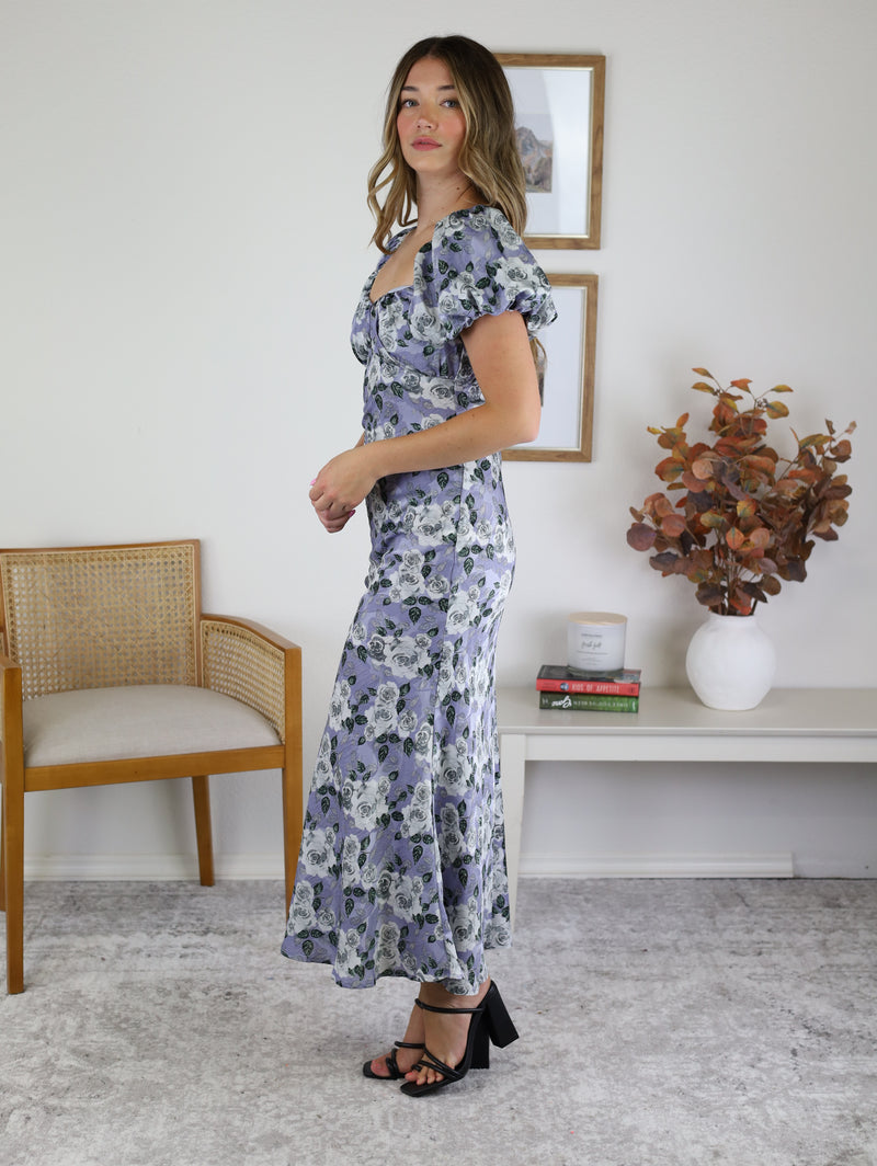 Sweetie Satin Floral Midi Dress