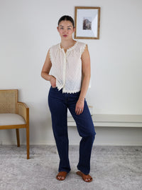 Greta Lace Edge Sleeveless Swiss Dot Top