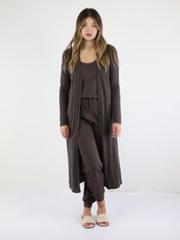 Just Chilin Jumpsuit and Cardigan Set-Brown