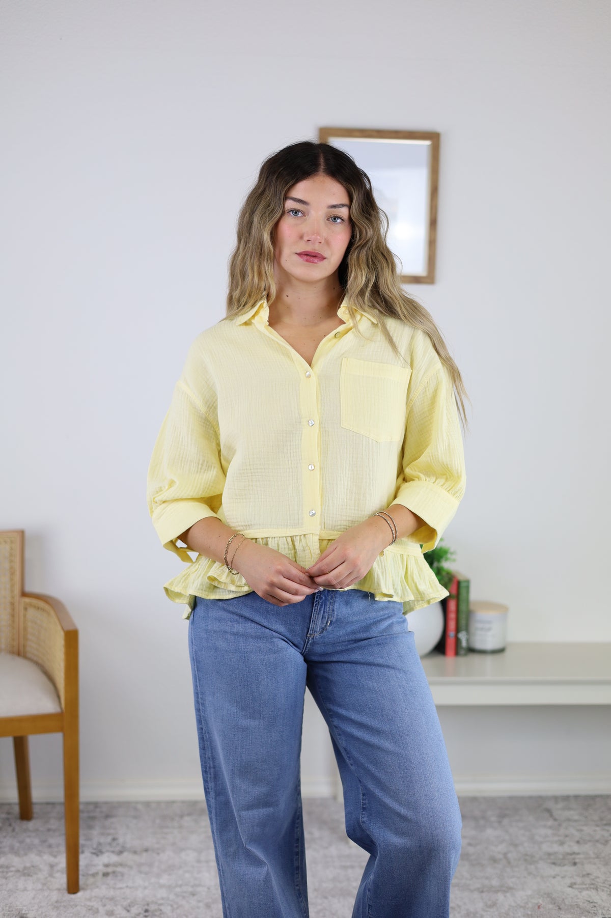 Yellie Detail Ruffle Hem Shirt