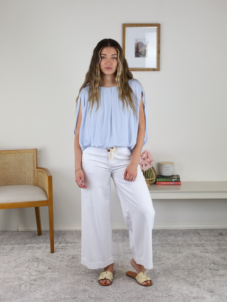 Grecian Drape Bubble Blouse