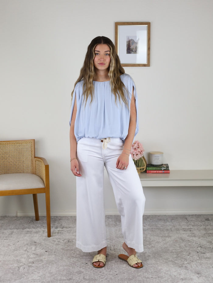 Grecian Drape Bubble Blouse