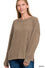 Lane Exposed Seam Top in mocha ribbed knit with drop shoulder and exposed seam detail