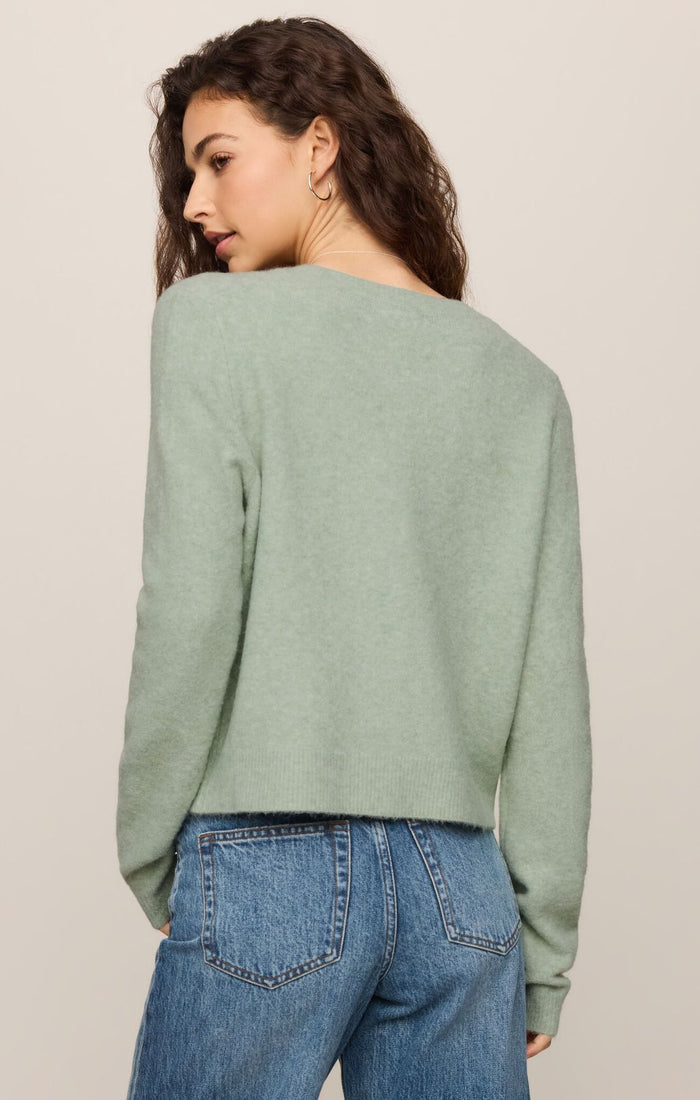Medina Cardigan crew neck and button-front detail close-up