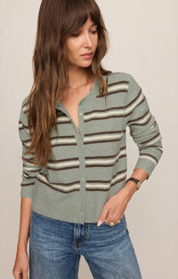 Medina Stripe Cardigan long sleeve cardigan, styled view