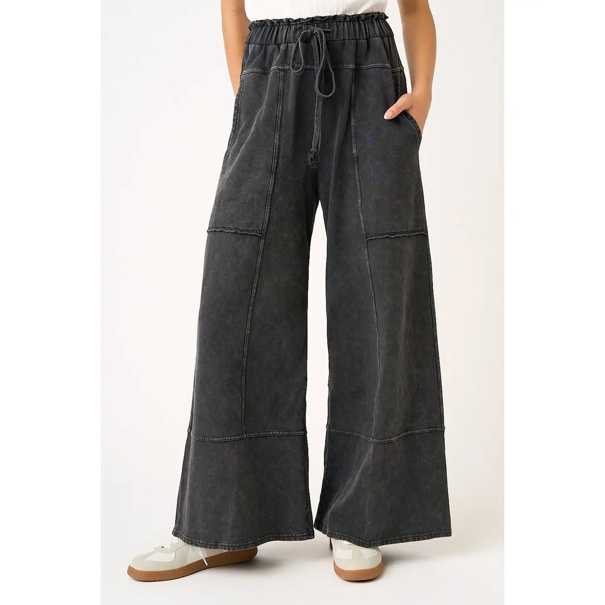 Simone Mineral Wash Seam Detail Wide Leg Pants