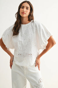 Ramona embroidered white cotton blouse, front view