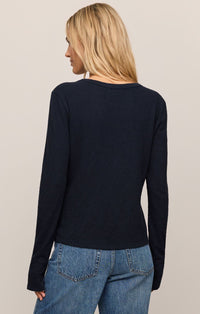 Junie Tee crew neck and long sleeve detail close-up