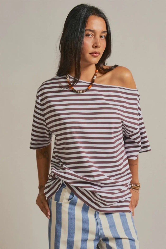 Hayden asymmetrical off-shoulder boxy cotton tee, front view