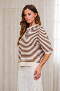 Scout Striped Sweater drop shoulder half sleeve knit top