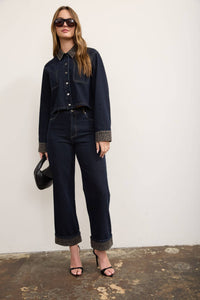 Side view of cropped Autumn denim shacket