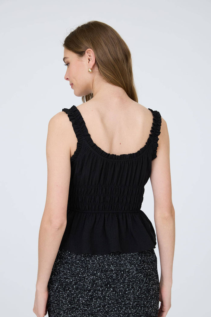 Alfie Shirred Waist Tank Top close-up of front tie and scoop neckline