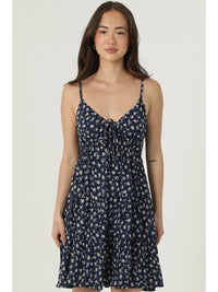 Sleeveless V-neck navy floral sundress, detail