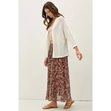 Flowy brown paisley print midi skirt – women's boutique skirt