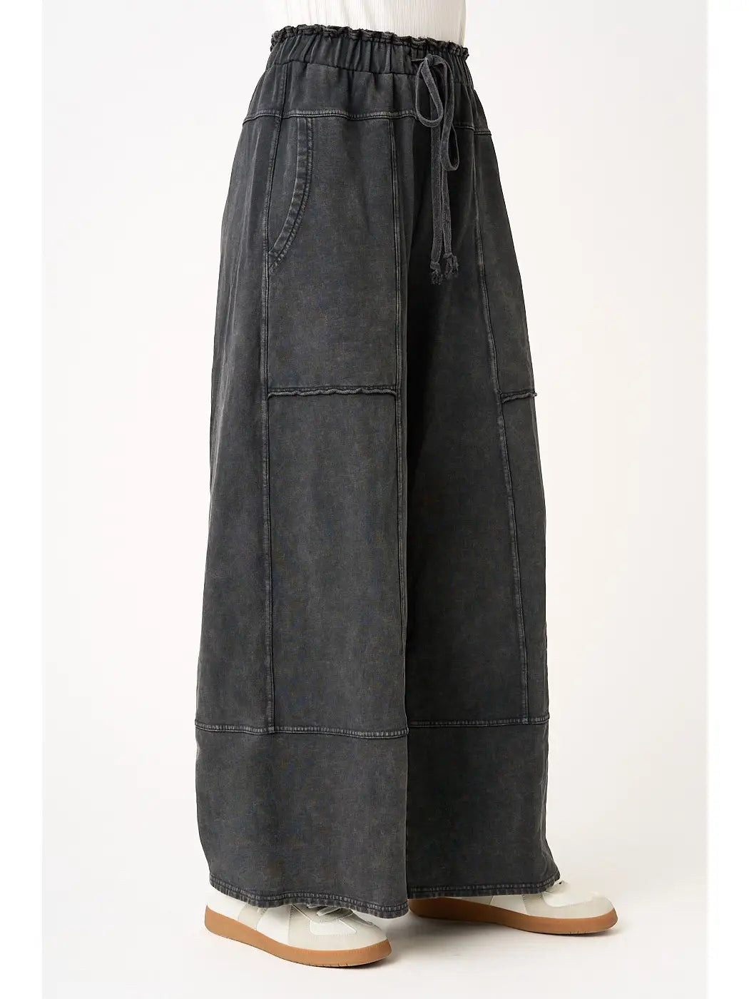 Simone Mineral Wash Seam Detail Wide Leg Pants