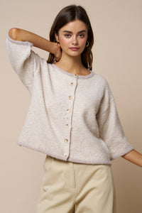 Lalavon - Color Block Button Down Sweater Top: LT BEIGE / L