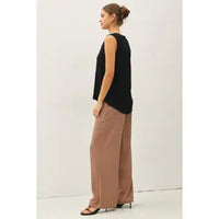 Relaxed black linen blend swing top with rounded hem