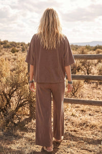 Sewn and Seen - Brushed Stretch Boxy Top & Wide Leg Pant Set: BURGUNDY / L