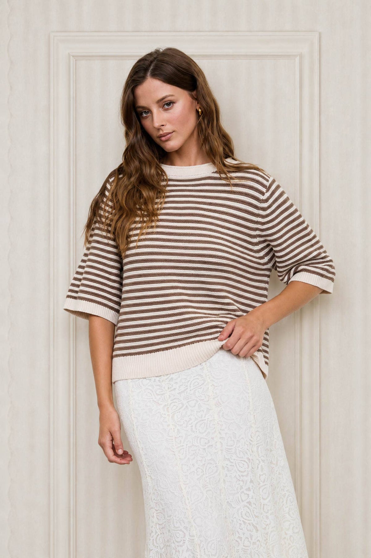 Scout Striped Sweater crew neck striped knit pullover front view